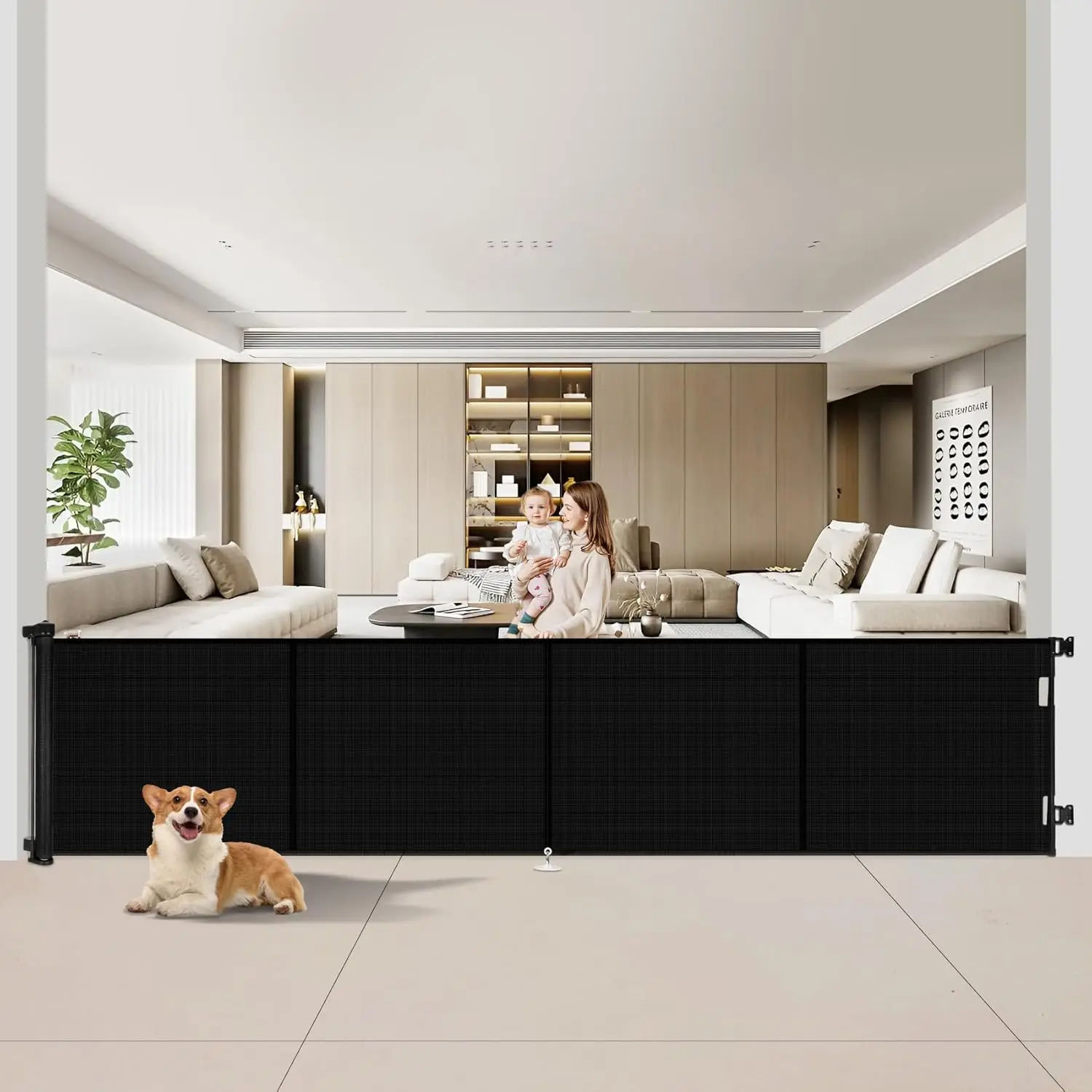 

200-Inch Retractable Baby Gate, 42-Inch Tall with Reinforced Strip Design, 16-FT Wide for Indoor and Outdoor Use