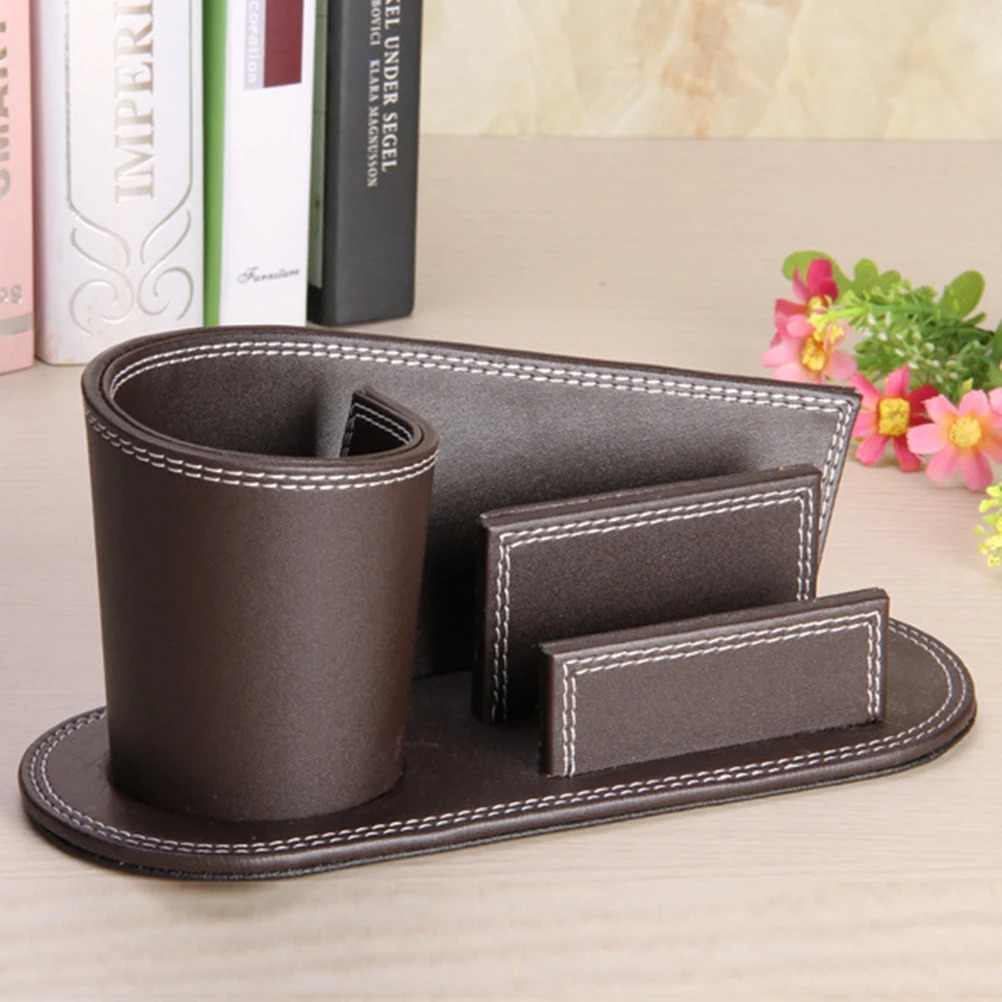 

Desk Organizer Black PU Business Stand for Pens Cards Cellphone Desktop Holder Office Supplies Storage Solution