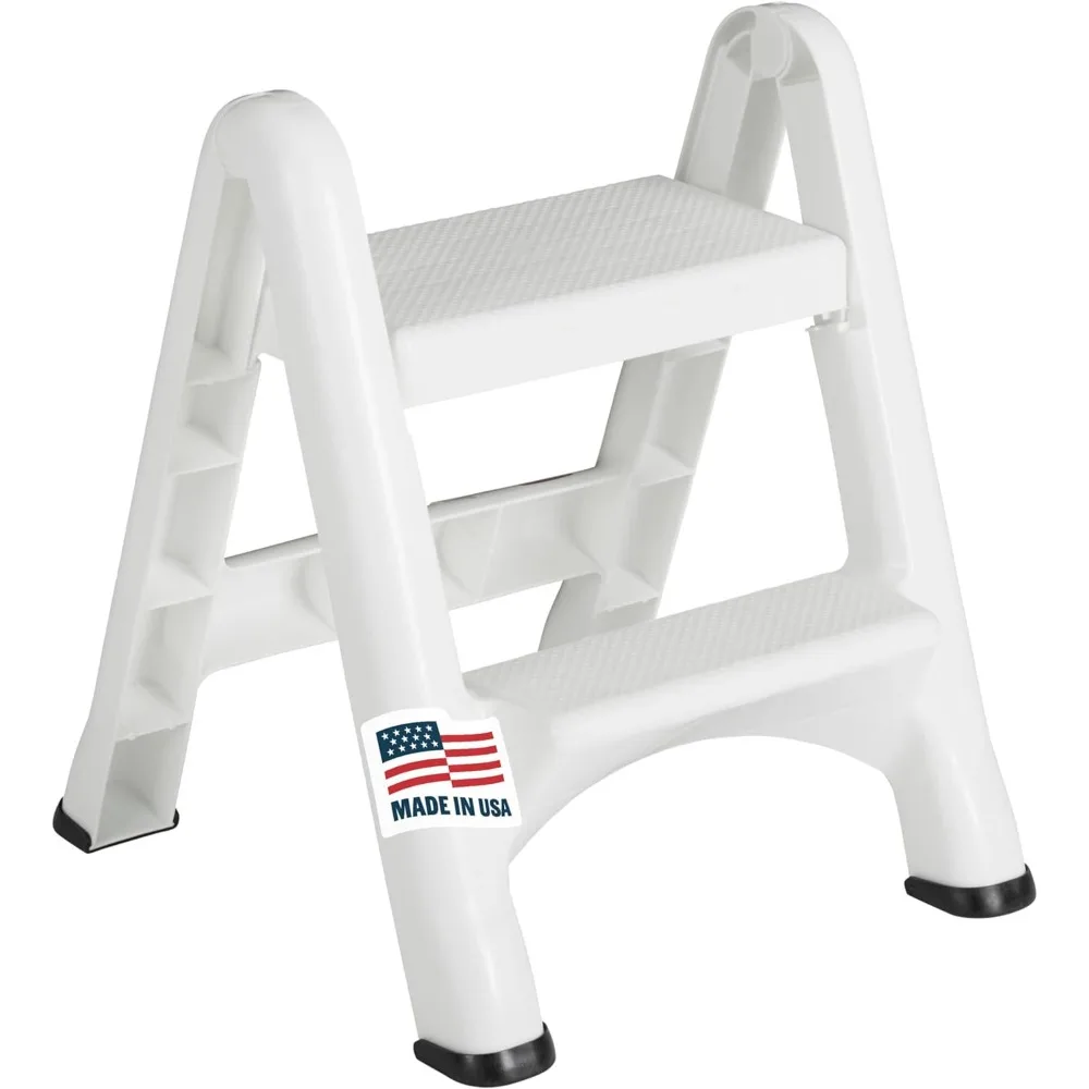 

Two-Step Folding Foot Stool 14-Inch High White 300 Pound Capacity Small Step Stool for Adults/Kids for Use in Library/Kitchen/B