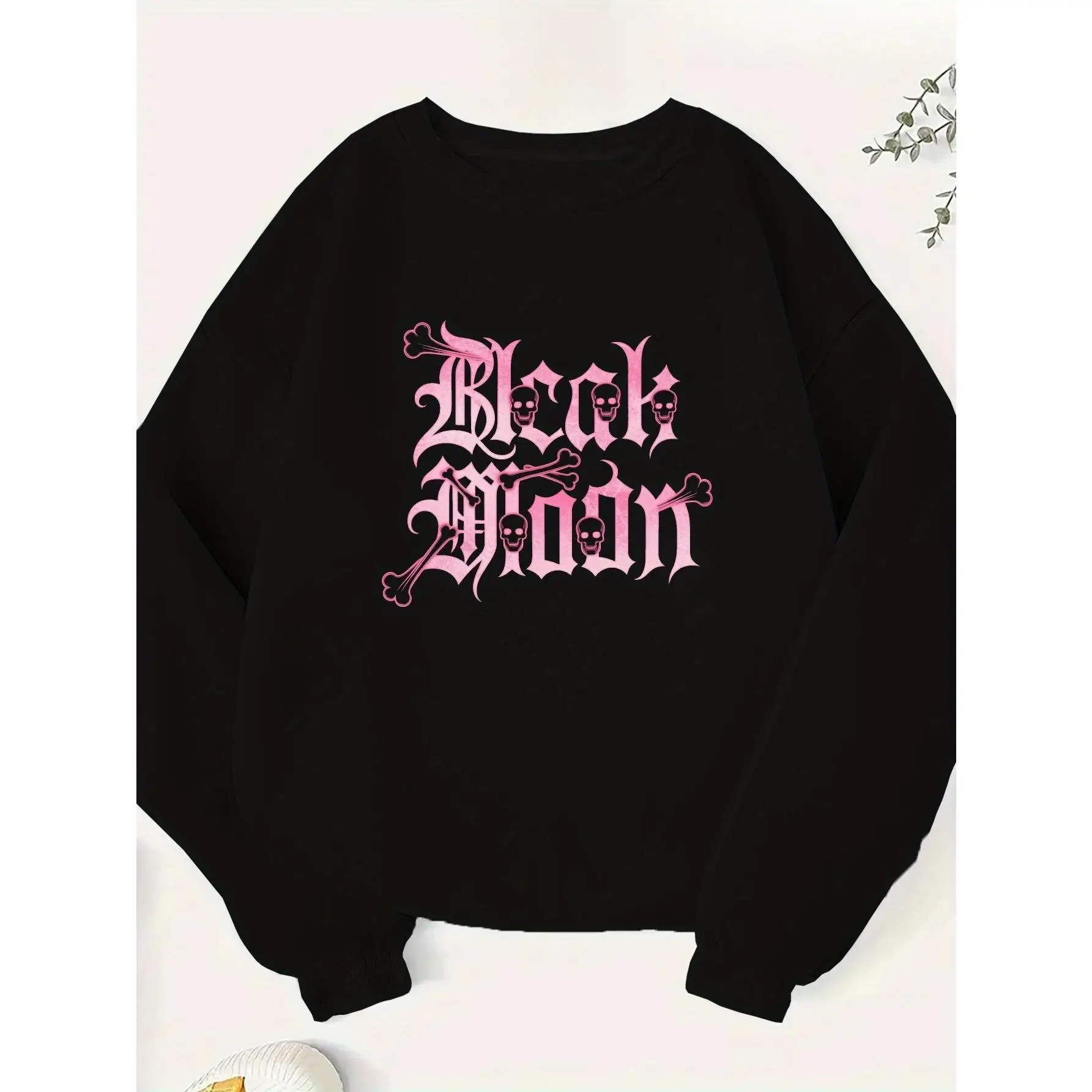 

Gothic Black Moon Crewneck Sweatshirt, Punk Skull Graphic Pullover, Dark Academia Loose Top for Women, Halloween Gift