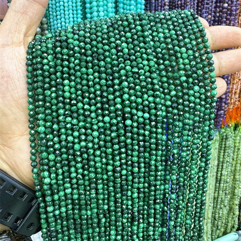 Natural Faceted Malachite High Quality Loose Round Beads 2/3/4MM 38CM For Jewelry Making DIY Bracelet Necklace Accessories