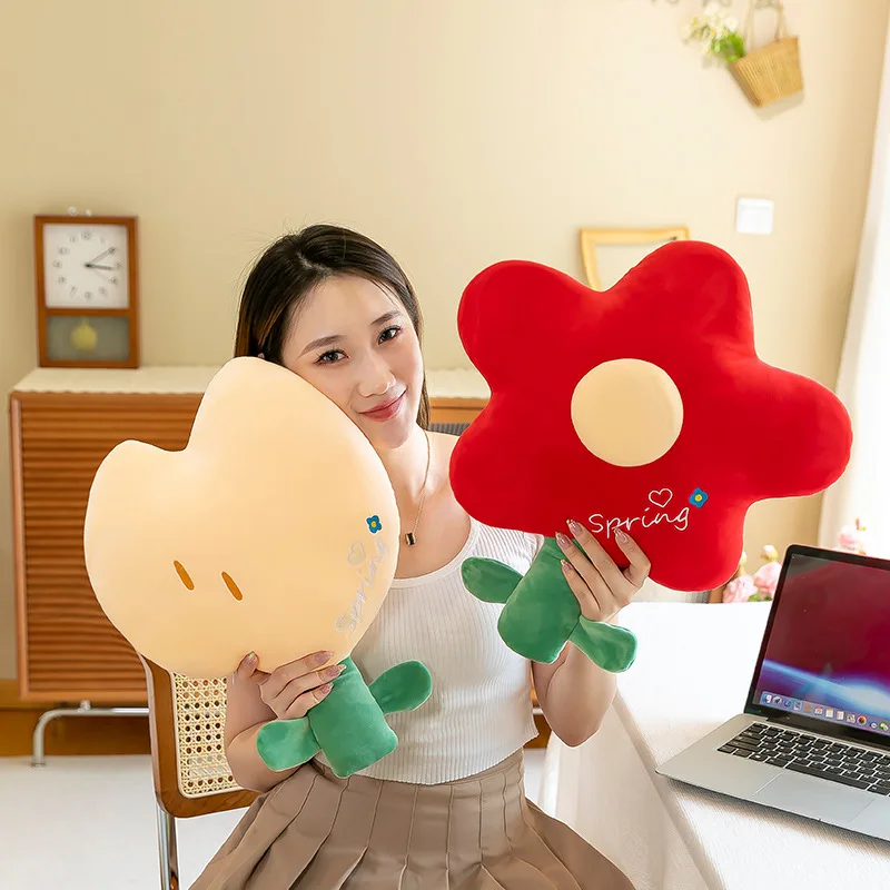 Red Flower Pillow Girl Sleeping on Bed Cushion Doll Plush Toy Cute Tulip Flower Netizens Cute