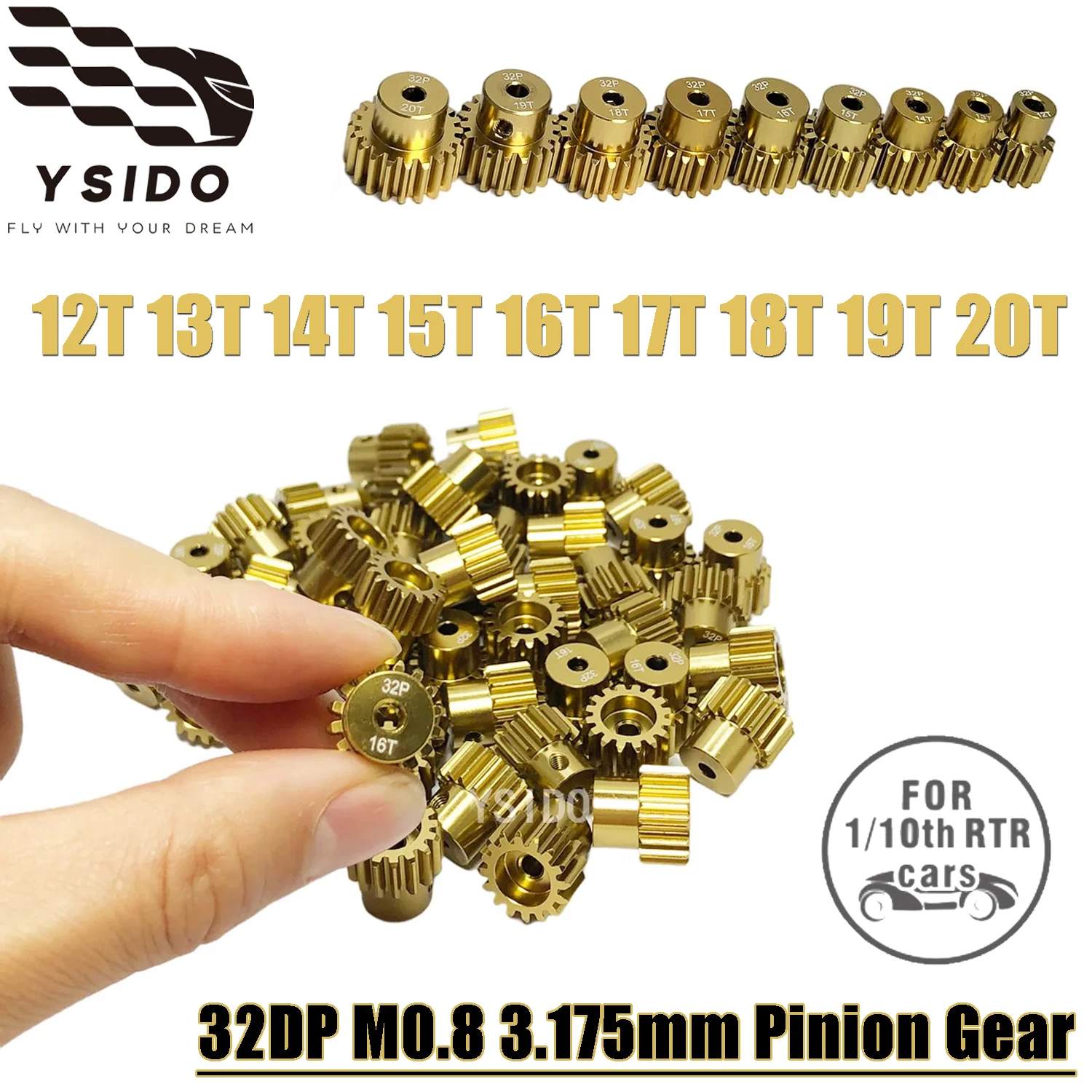 YSIDO 32DP M0.8 3,175mm Metall-Zahnrad 12T 13T 14T 15T 16T 17T 18T 19T 20T Motorgetriebe für 1/10 Traxxas Axial SCX10 RC-Autos