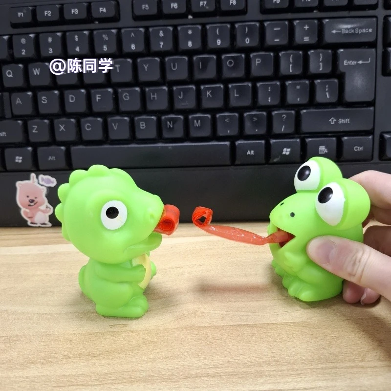 Pinch Frog Dinosaur Sticking Tongue Out Toys Funny Sensory Stress Relief Fidget Toys Cat Toys School Gifts for Stidents