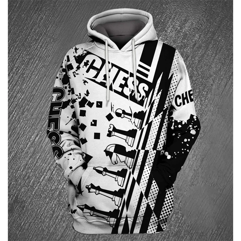 Chess Pattern Hoodie For Men Fashion 3D Printed Long-Sleeved Pullover Spring Autumn Loose Hoodies Sweatshirt Street Women Tops