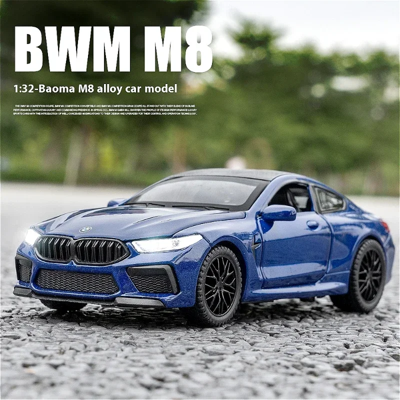 

1:32 BMW M8 Alloy Car Model, Sound & Light, Spring-back Action, Kids' Playroom Toy & Collector's Item Miniature Model Alloy Car