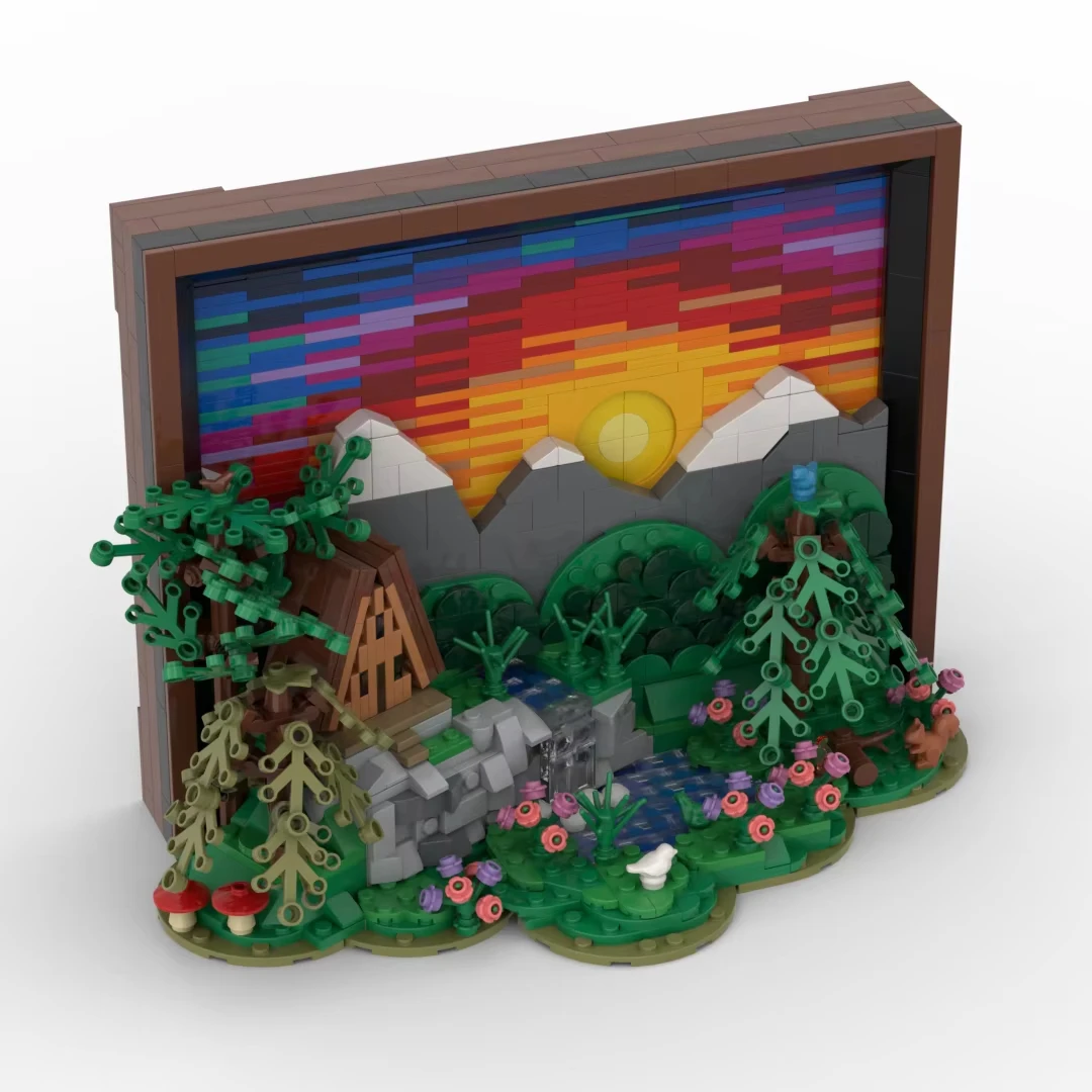 New MOC A-type Sunset Cottage Landscape Imagination Block Model DIY Building Block Assembly Toys Children Boys Collectible Gift