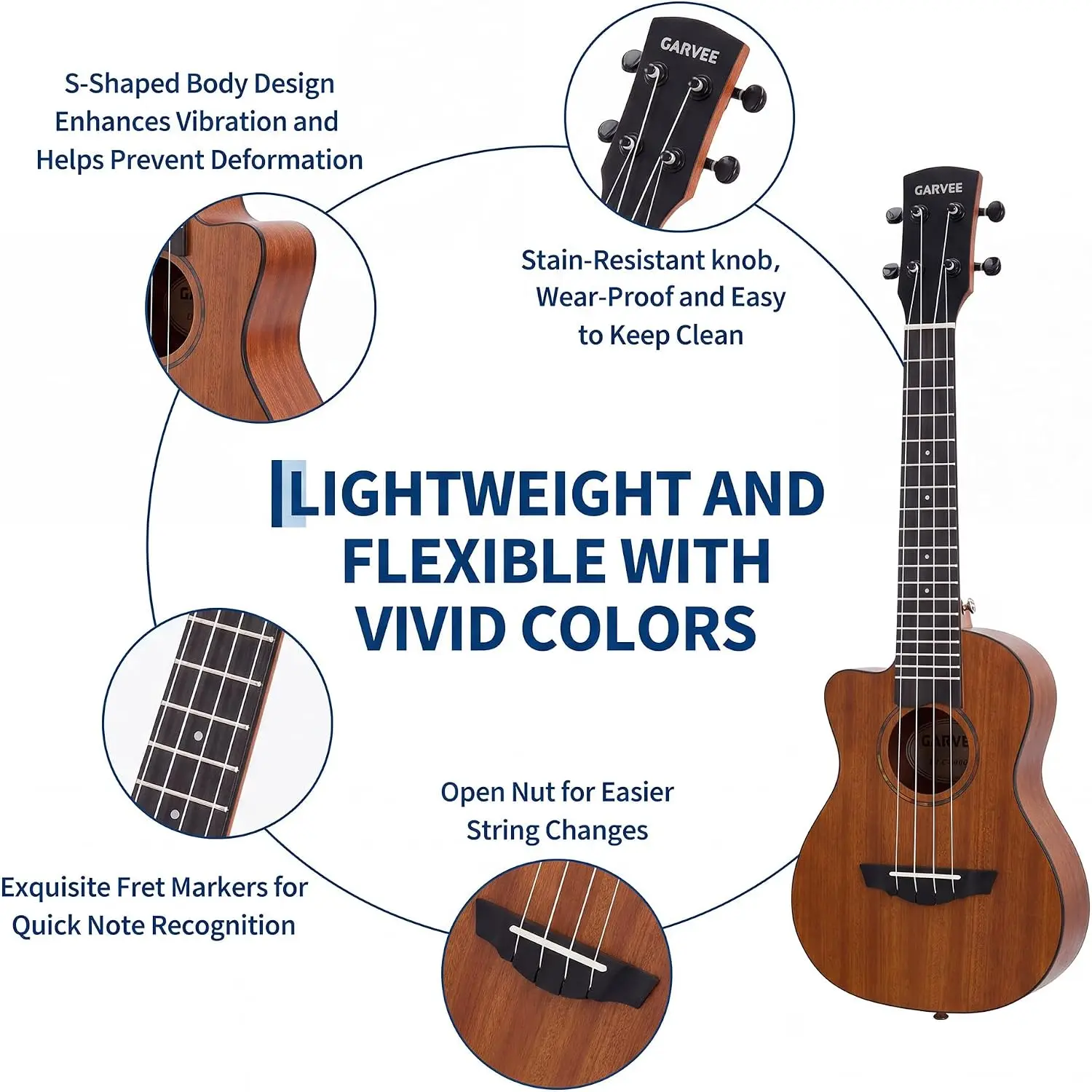 23-Inch Concert Ukulele Starter Kit with Hawaiian 4-String Cutaway Design