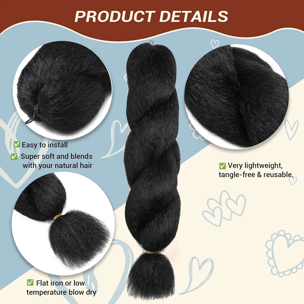 26inch Vixen Crochet Bulk Hair Synthetic Jumbo Braiding Hair Fluffy Kinky Straight Crochet Braids for Women Girls Hair Extension