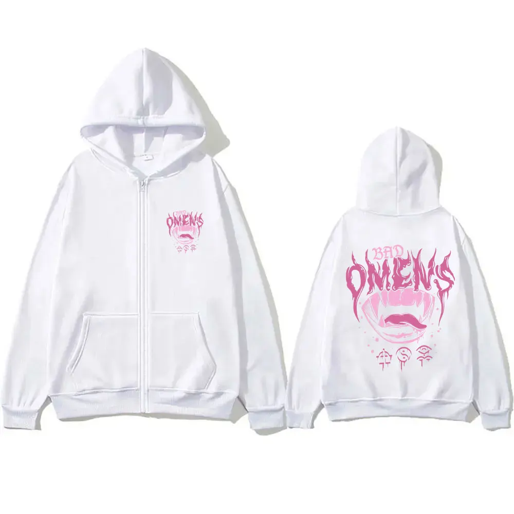 Limited Bad Omens Band Zipper Hoodie Men Women Rock Vintage Oversized Zip Up Jacket Male Fleece Cotton Zip Up Hoodies Streetwear