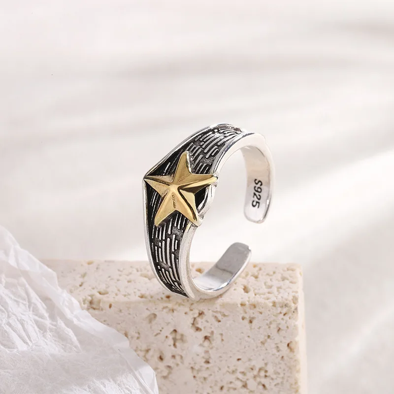 925 Sterling Silver Star Open Female Women Rings Fashion Designer Goth Steampunk Jewelry Accessories  GaaBou