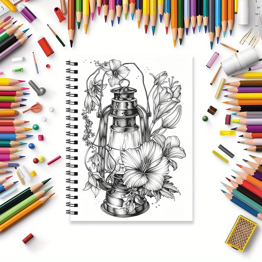 Adult Blooming Lanterns Coloring Book Whimsical Art with Lanterns And Roses 8.3x11.2 Inches 22 Sheets Ideal Holiday Gift