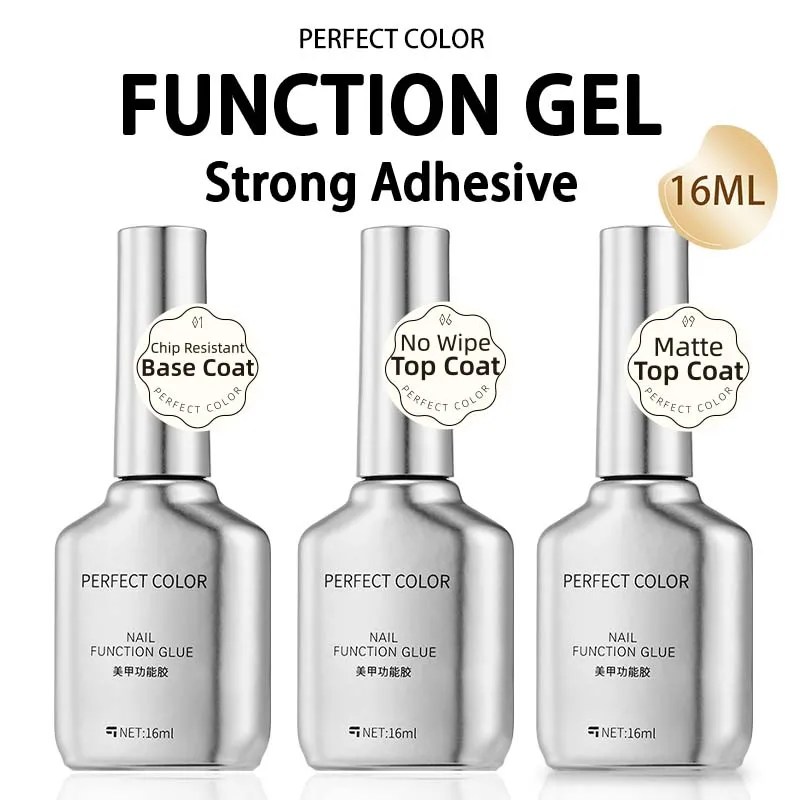 

PERFECT COLOR 16ml Matte Top Coat No Wipe Base Coat Shine Finish and Long Lasting Soak Off LED Nail