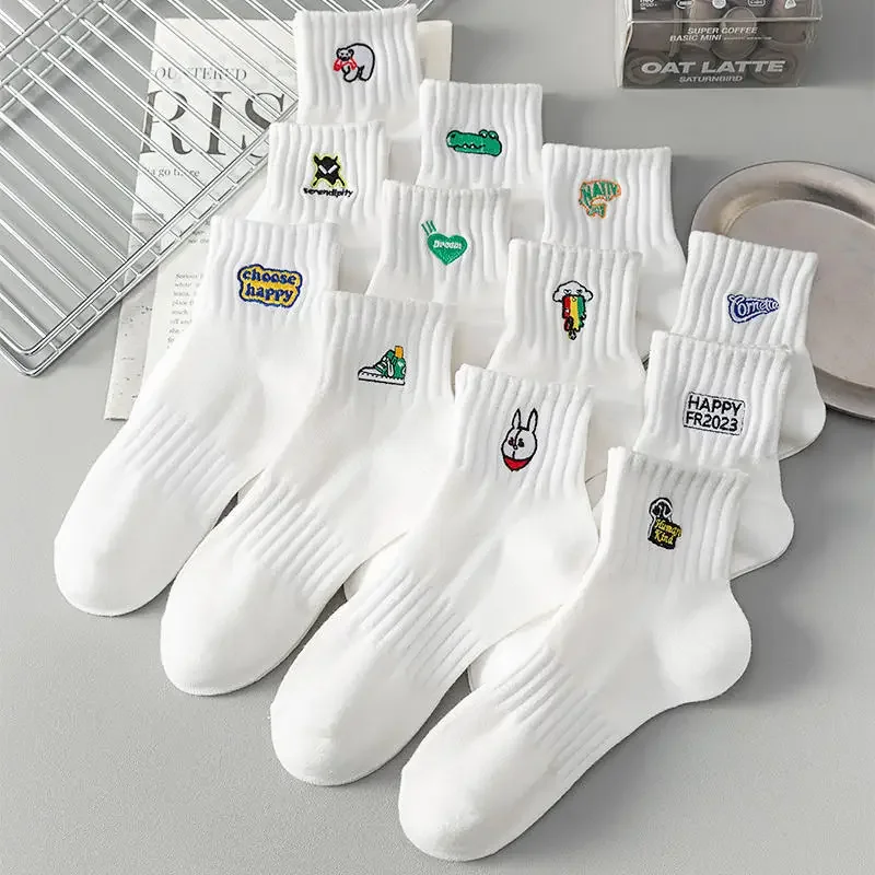 Embroidery Aartoon Animals Daily Ankle Sock Men Cotton Short Socks Spring Summer Male Harajuku Unisex Women Casual CityBoy Socks