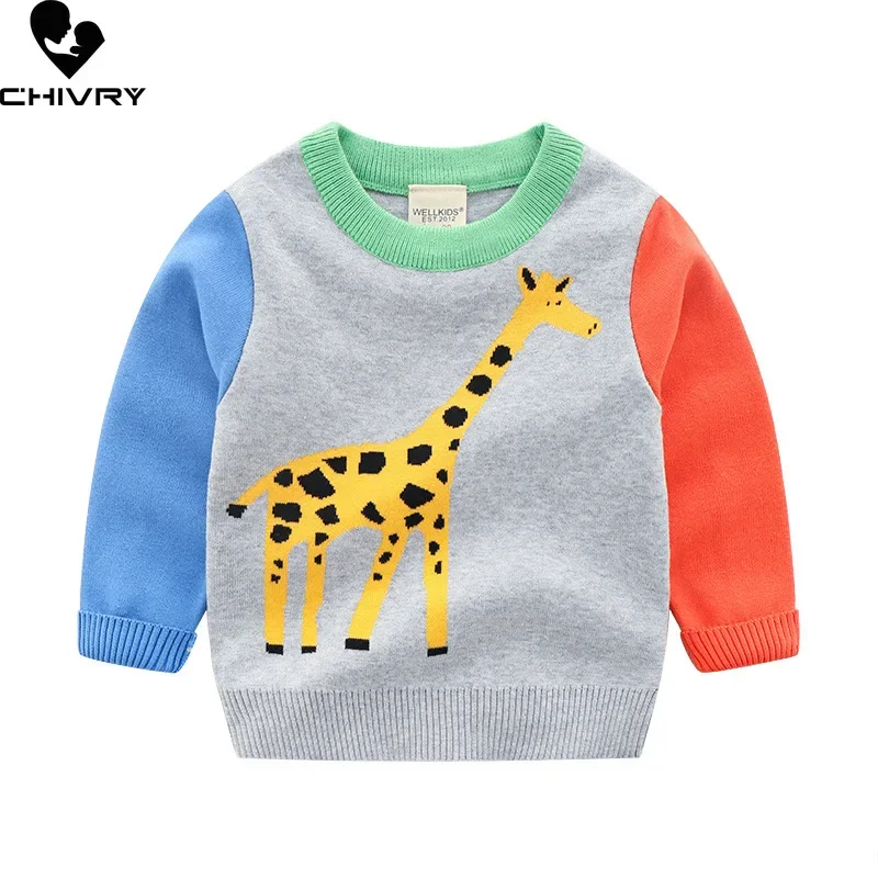 New 2023 Kids Children Pullover Sweater Autumn Winter Boys Cute Cartoon Jacquard O-neck Knitted Jumper Sweaters Tops Clothing