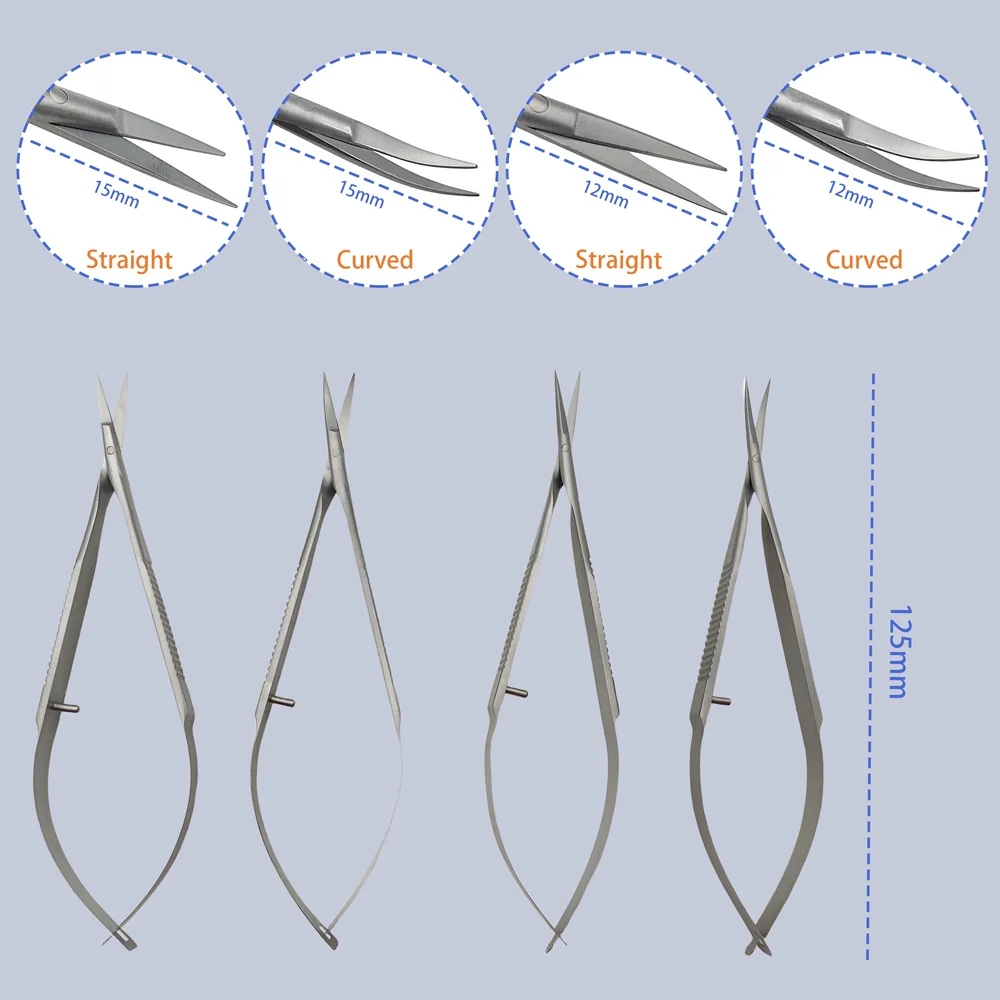 Ciseaux chirurgicaux ophtalmiques Castroviejo ciseaux cornéens 115mm 125mm acier inoxydable titane