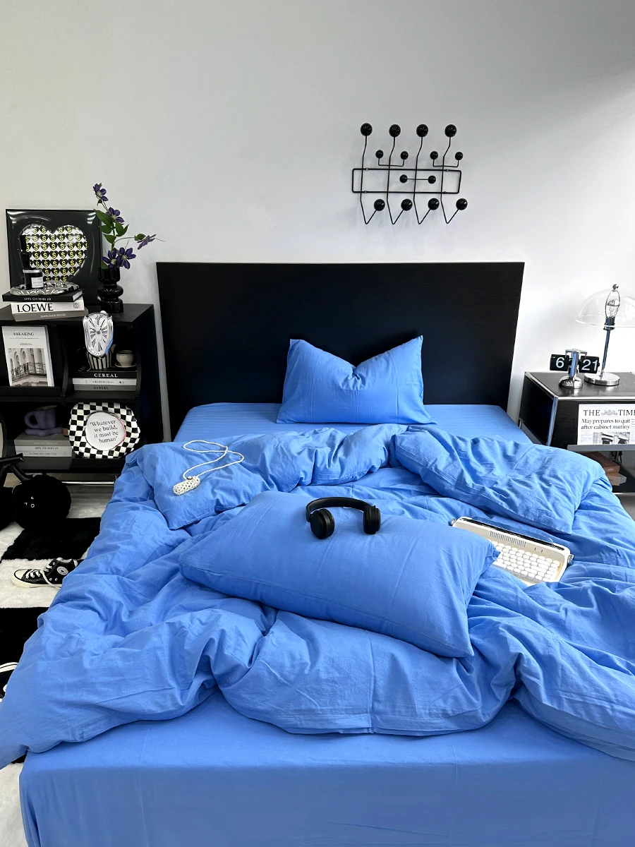 

HuaTian XiaoXi Deep Sea Blue Pure Cotton Four-Piece Set Male Full Cotton Washed Bedding Dormitory Bedding Three-Piece Set