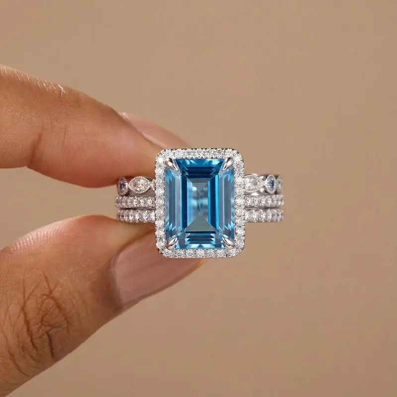 

Daily Wear Fashion Rectangular Cubic Zircon Three Piece Set Rings for Women Silver Colour High Quality Female Anniversary Gift