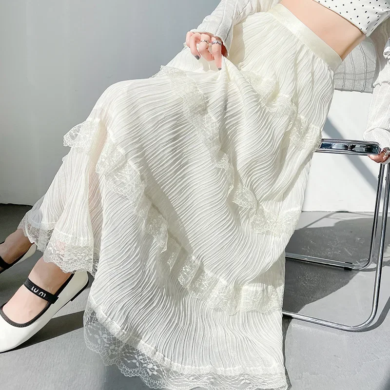 Sweet Girly Style Cake Lace Half Women Spring New Gentle High Waist Slimming Mid-Length Skirt