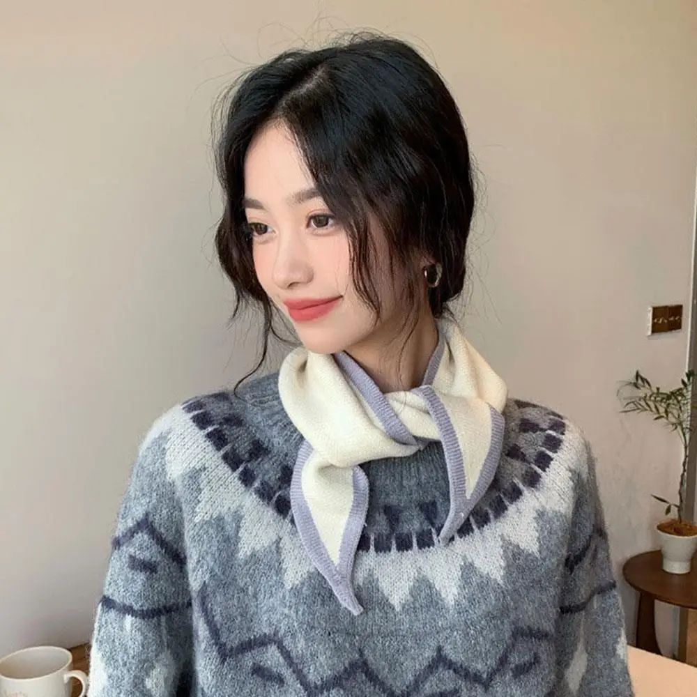 موضة الصوف مثلث وشاح المتخصصة المرأة عبر الرقبة أدفأ وشاح الحجاب الكورية وهمية طوق شال صغير الدافئة محبوك الأوشحة #3