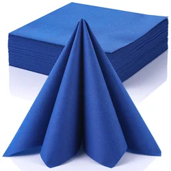 MORGIANA 50 Pack Napkins Paper Dark Blue Linen Feel Napkins Disposable Serviettes for Party Christmas Wedding Birthday 40x40cm