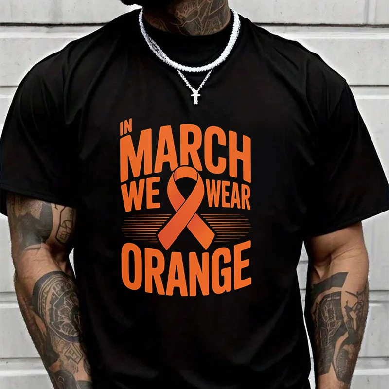 

In March We Wear Orange Creative Print T Shirt Summer Short-sleeved Casual Tee Men Women Streetwear Loose T-shirt
