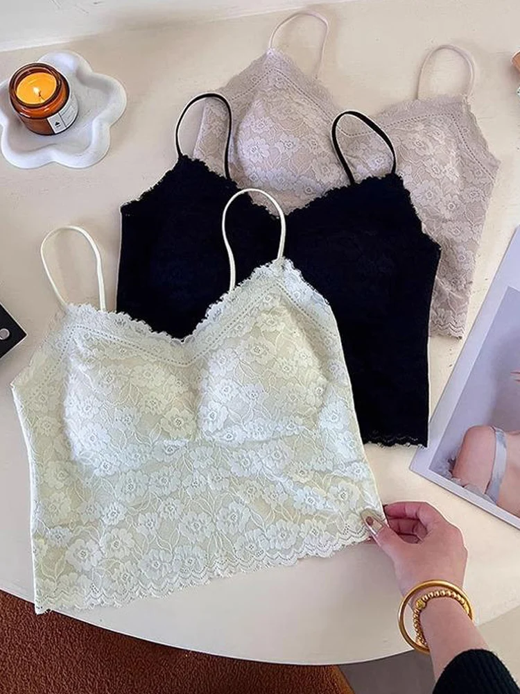 Lace Strap Vest Women's Inner Wear Fixed Cup Base Underwear Spring Summer Sle Anti-Light Beautiful Ba Tube Top