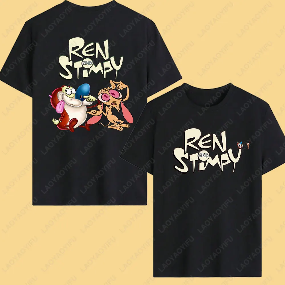 Retro The Ren & Stimpy Comedy Cotton Shirt 90s Nickelodeon Nicktoons Graphic Tee Vintage Cartoon Humor Unisex Y2k Top Women Men