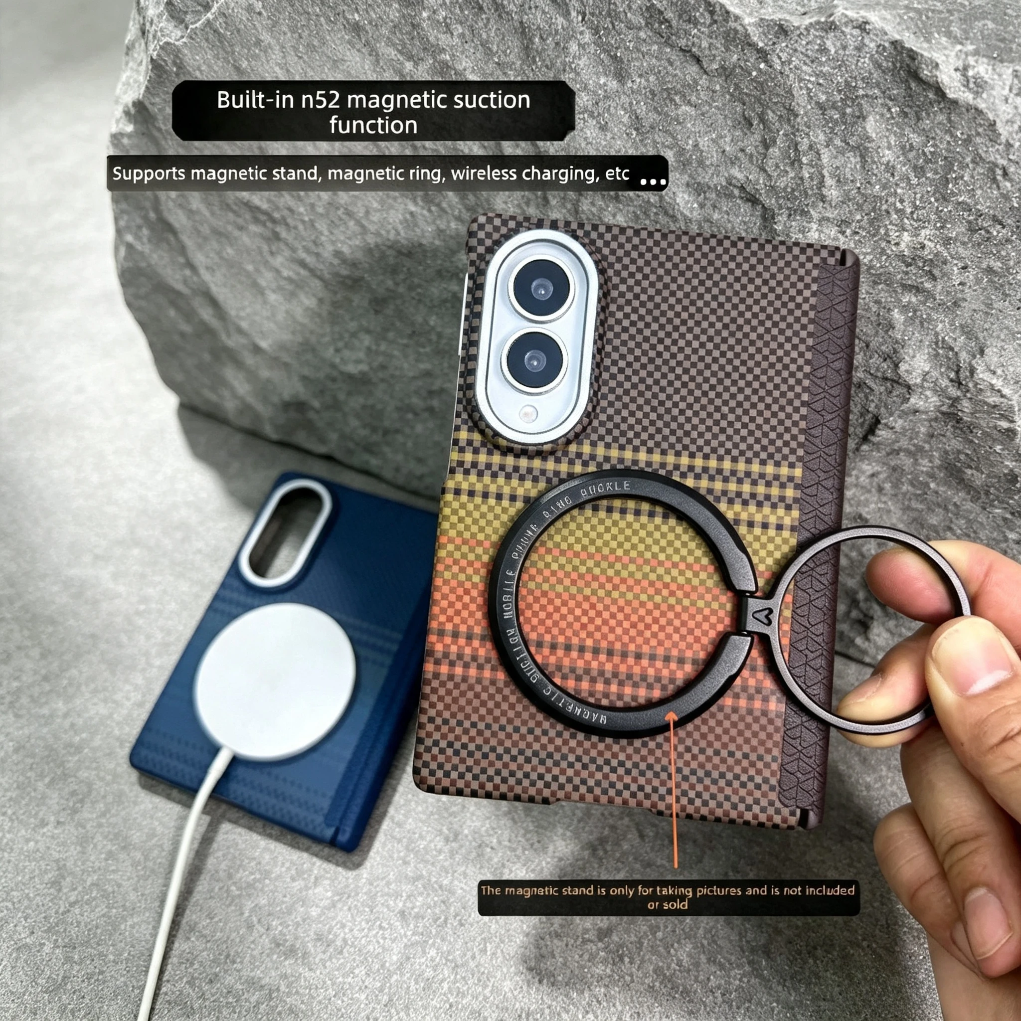 Premium Sle 600D Carbon Fiber Pattern PC Case for Samsung Galaxy Z Fold 8 for Magsafe Alloy Lens Shockproof Hinge Protect Cover - view 4