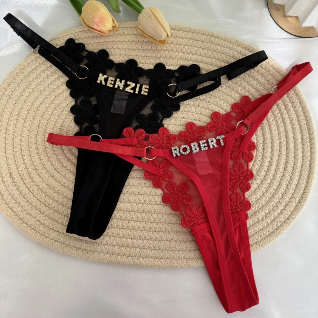 

Сексуальное женское нижнее белье с низкой талией и кристаллами по индивидуальному заказу, бикини, стринги с регулируемой талией, нижнее белье, горячий подарок жене