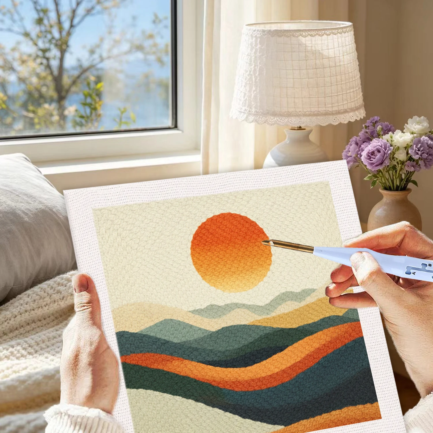 

GATYZTORY 25x25cm Punch Needle Abstract Hobby Kits For Adults Mountain Punch Embroidery Needles Handicraft Art Needlework Suppli