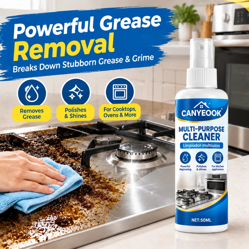 CANYEOOK Stove & Oven Grease Remover 50ml, Heavy-Duty Kitchen Degreaser & Polish, Spray & Wipe for Cooktops, Metal Cookware