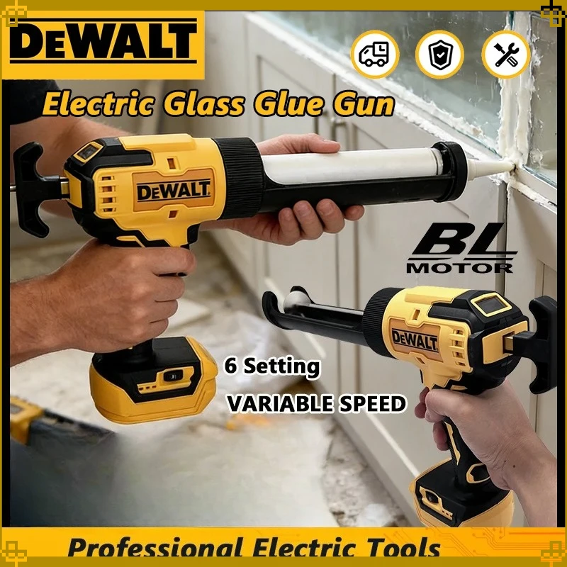 Pistolet à mastic électrique sans fil DeWalt 6 vitesses pour portes, fenêtres, verre, adhésif, colle, avec lumière LED