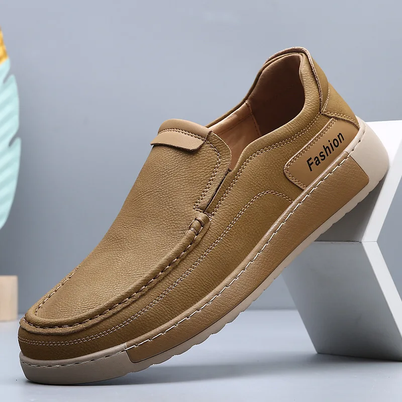 New Arrival Men's Slip-On Driving Loafers Comfortable Breathable Casual Shoes round Toe Rubber Upgraded Version Fall Season