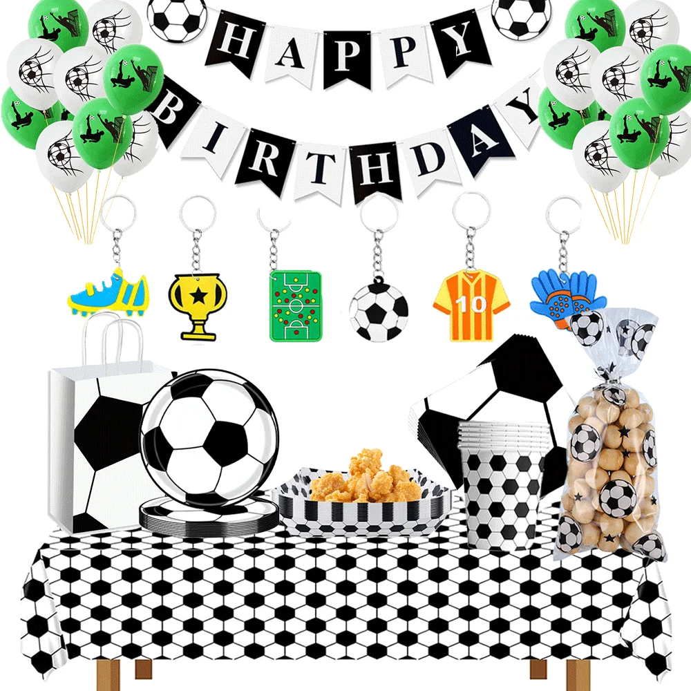 Fußball-Themenparty-Dekoration, Happy-Birthday-Banner, Fußball-Tischgeschirr, Popcorn-Box, Geschenktüte für Jungen und Mädchen, Sport-Fußball-Fans-Zubehör – Detail 1