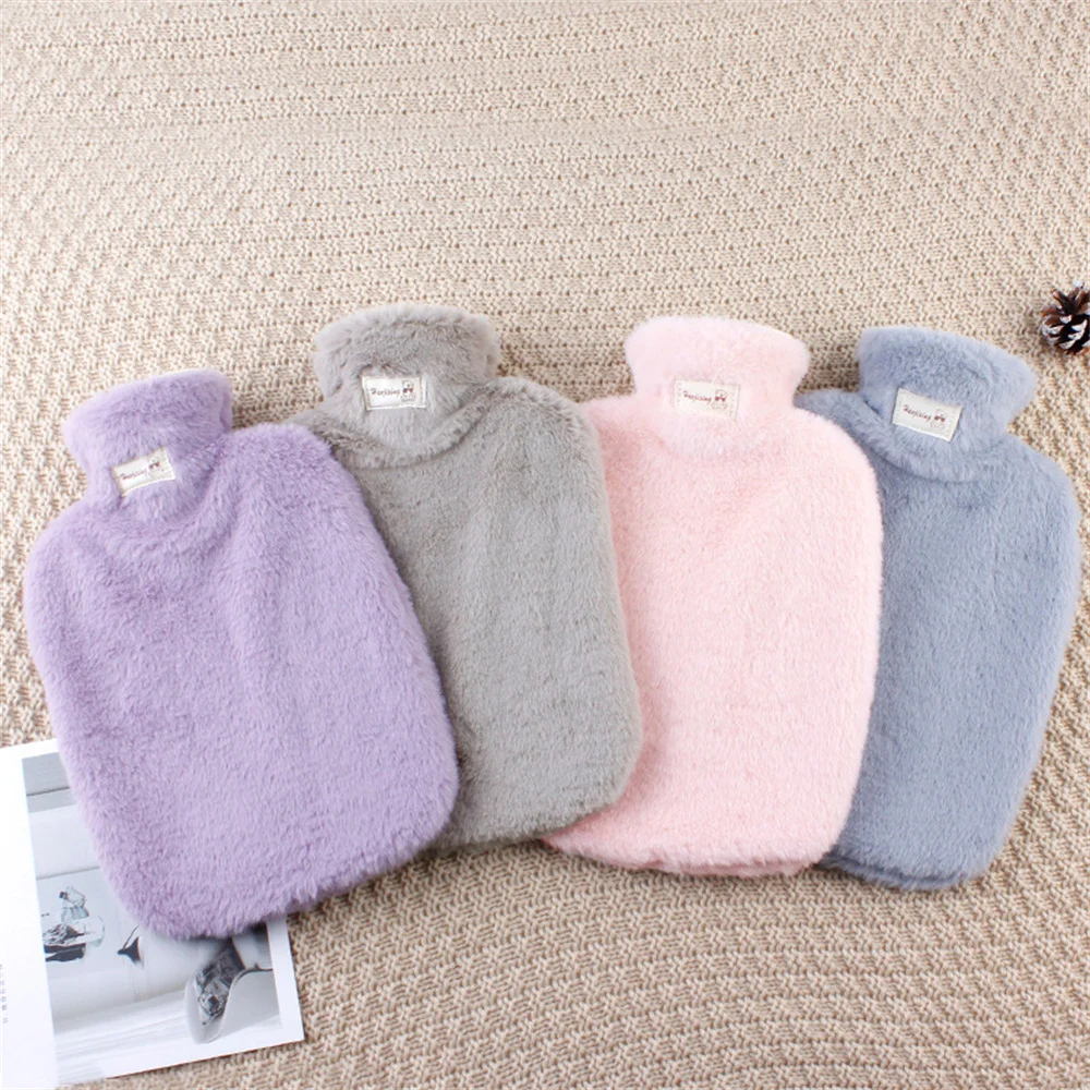 2L Hot Water Bag Protective Case Winter Removable Plush Cover Cold-proof Warm Faux Fur Fleece Cover Heat Preservation Covers