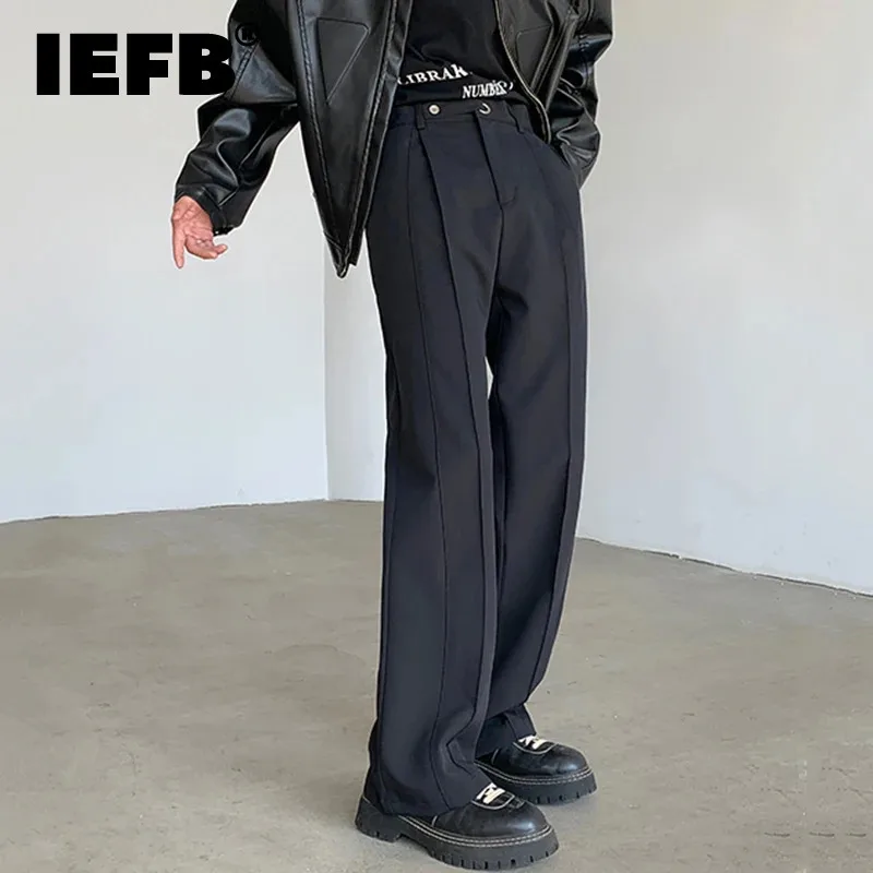 

IEFB Pleated Men Causal Wide Leg Suit Pants New Fashion Men's Straight Trousers Simple Chic Male Clothing Spring 2024 9C4025