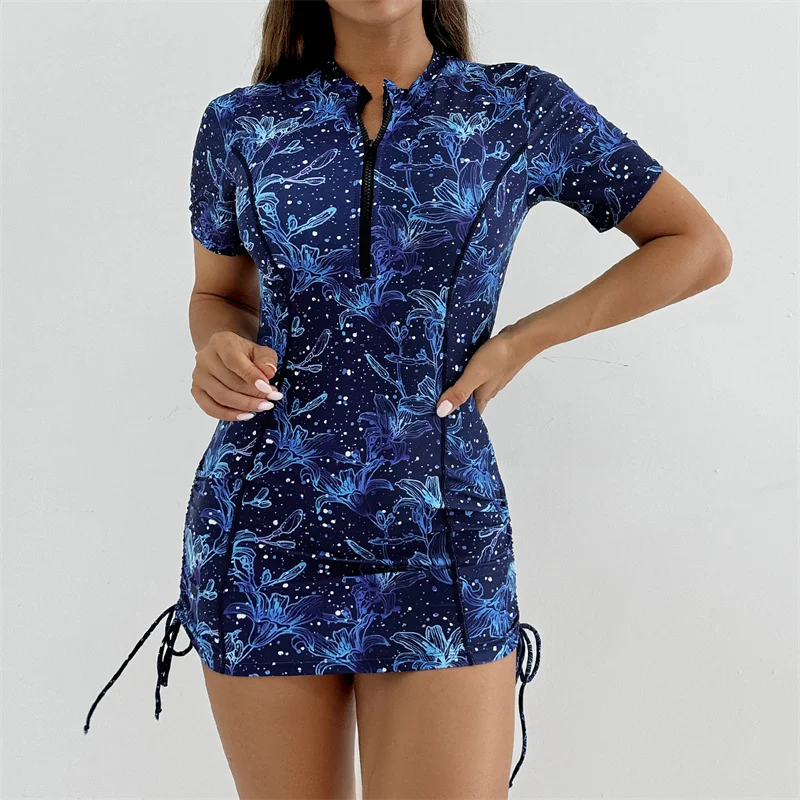 Women's Rash Guard Swimuists Swimming Costume Swim Shirt Top Built-in Bra Short Sleeve S-XXL Beach Suit High Leg Quick Dry