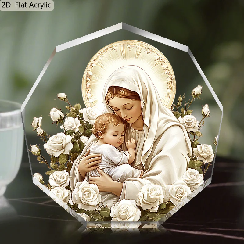 2D Flat, Christ Acrylic Tabletop Decoration - Virgin Mary and Jesus, Suitable for Home, Office, Bookshelf Decoration, Gifts