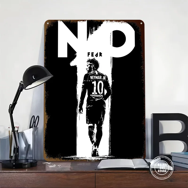 Neymar Jr. No Fear Black and White Printed Poster Customized Wall Art Retro Vintage Metal Tin Signs for Room House Desk Decor