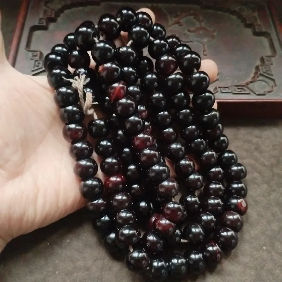 Vintage Deep Red Black Rice Beads Smooth Barrel Bead Chain Multi-strand Woven Bracelet Craft Accessories