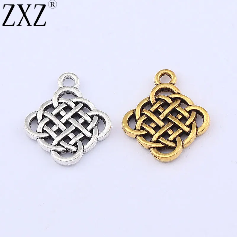 ZXZ 20pcs Tibetan Silver/Gold Color Celtic Chinese knot Charms Pendants 2 Sided For DIY Necklace Bracelet Jewelry Making 20x17mm