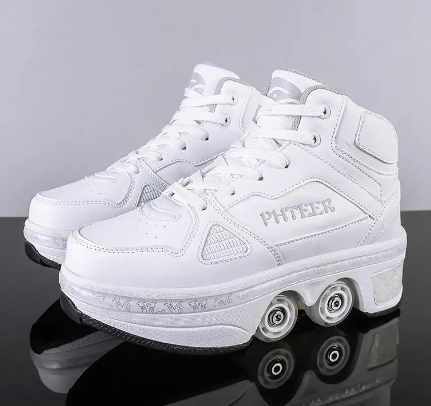 Pu-Leder Kinder 4-Räder Rollschuhschuhe Casual Deformation Parkour Sneakers Skates für Runden Erwachsene von Laufsportschuhen
