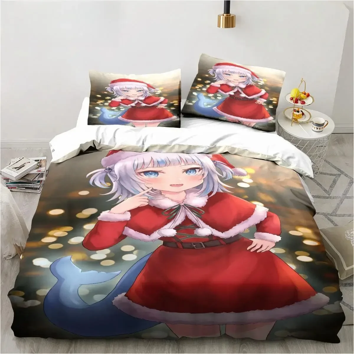 

Kawaii Gawr Gura Cute Girl My Angle King Twin Double Child Bedding Set Microfiber or Polyester 3D Print Anime Duvet Cover Set