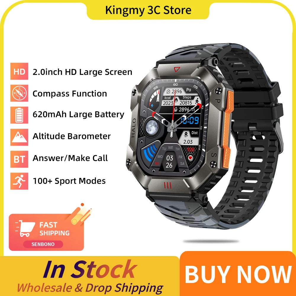 SENBONO Military Outdoor Smart Watch Men Compass Altitude 100+ Sport Watch 620mAh Battery BT Answert Call Waterproof SmartWatch