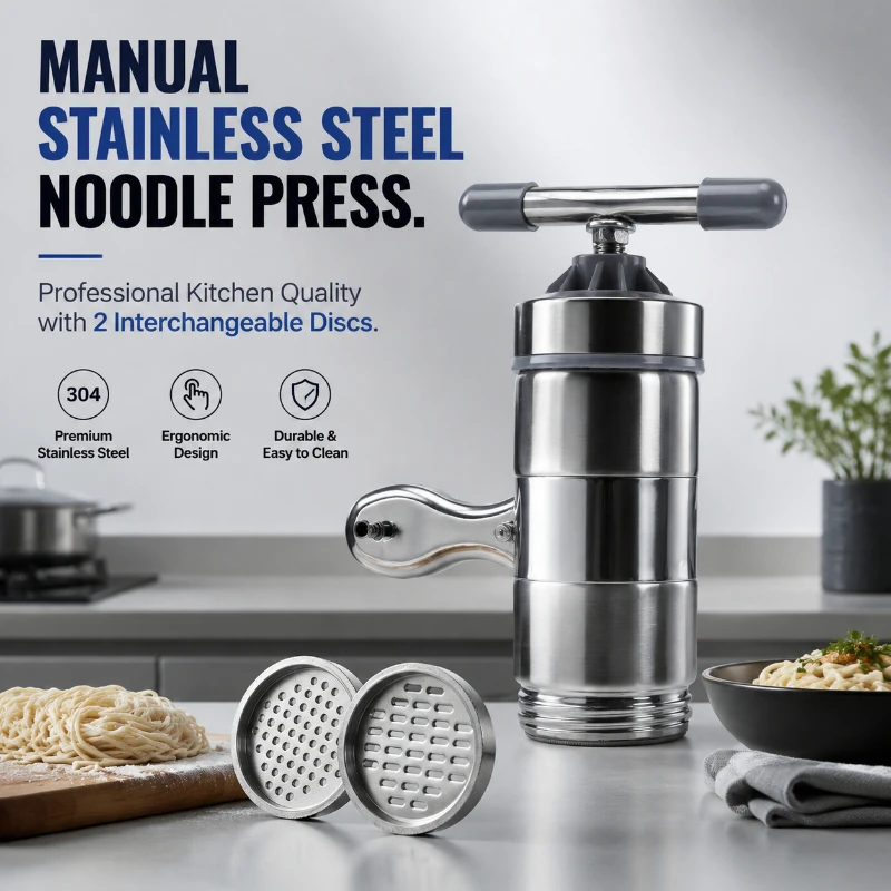Stainless Steel Manual Noodle Pressing Machine Small Household Pasta Making Shake Machine with 2 Interchangeable Molds