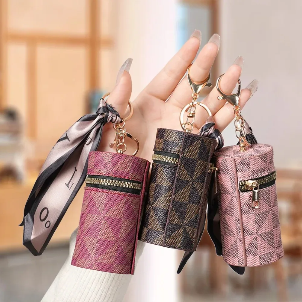 

Mini Retro Coin Purse Classic Pouch With Scarf Decor Zipper Portable Multifunctional Lipstick Bag Vintage Flower Leather