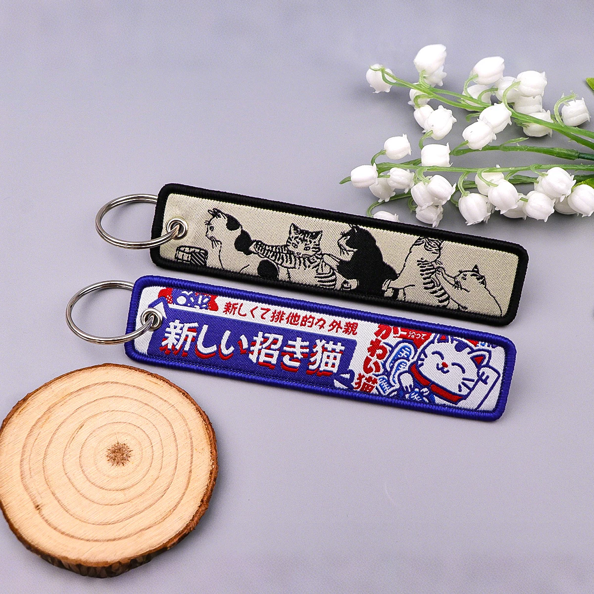 حسن الحظ التطريز مفتاح Fobs لطيف القط المفاتيح للدراجات النارية سيارات حلقة رئيسية مفتاح حامل العلامات الرئيسية تشافيرو مجوهرات هدية #5