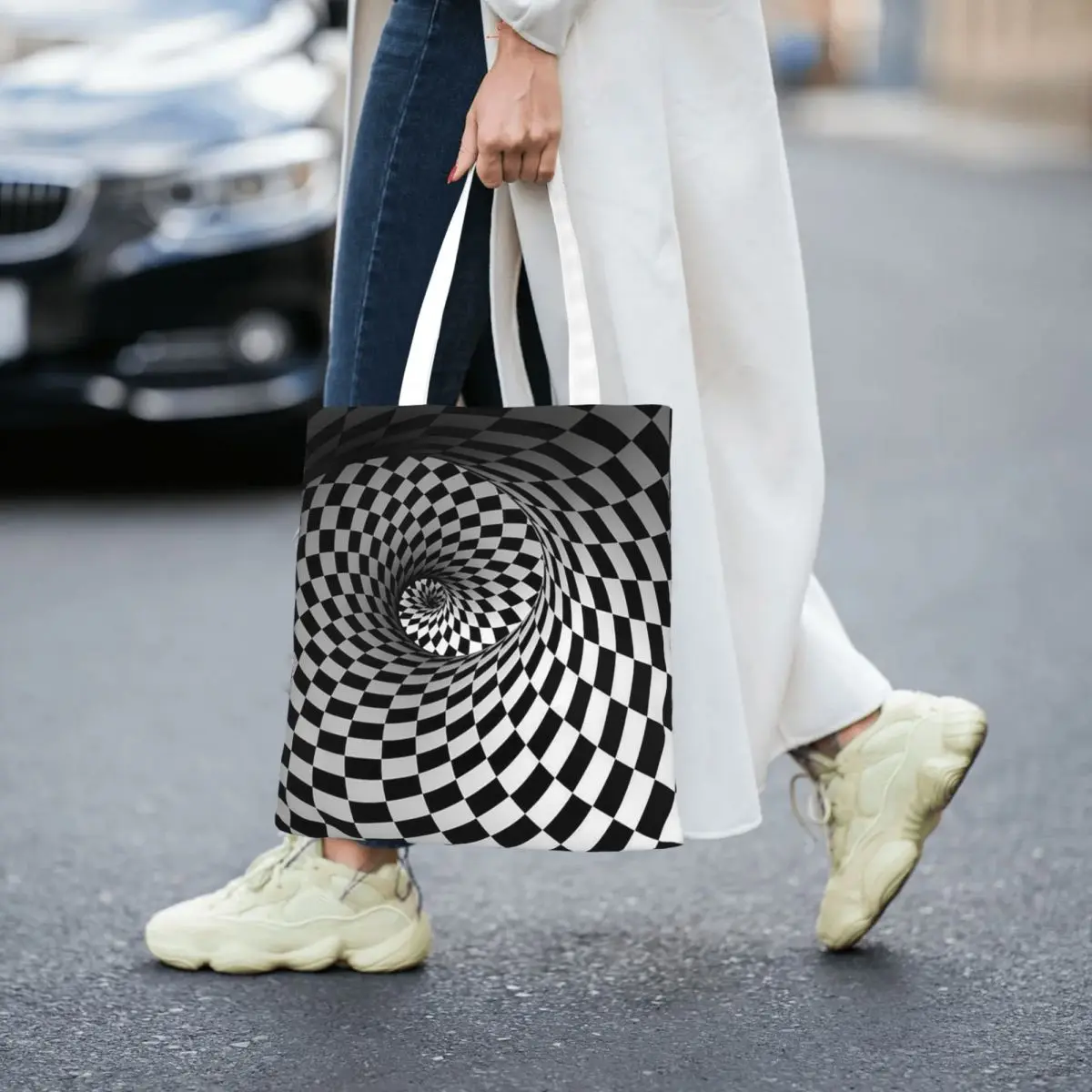 Chess Pieces On Board Chessboard  Shopping Bags Canvas The Tote Bag Foldable for Ladies Shoulder Tote Travel Handbag
