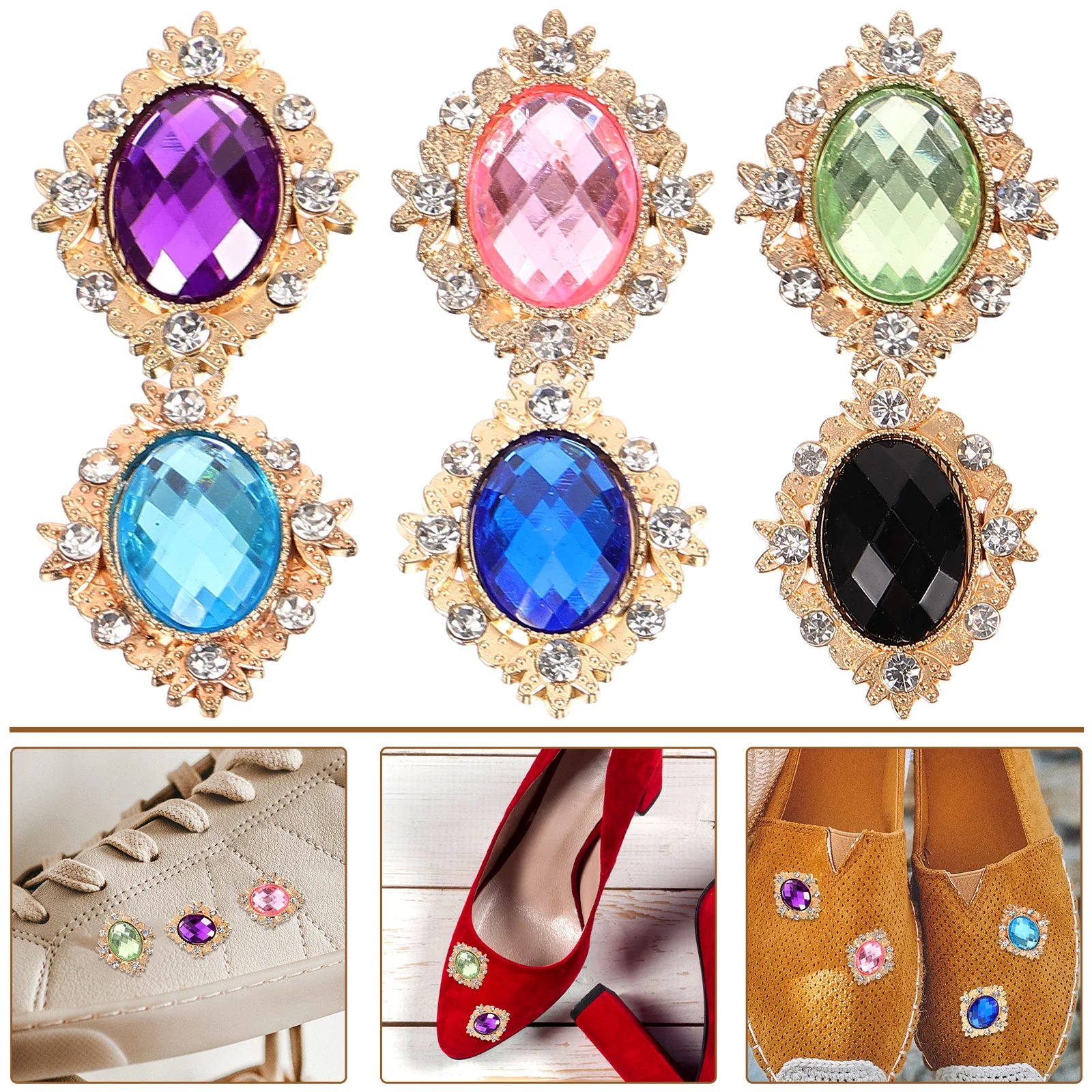 

6pcs Gemstone Shoe Buckle Accessories Alloy Rhinestone Shoe Clips For Pumps Heel Decorative Embellishments Lightweight Jewelry